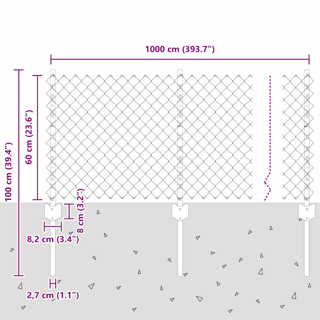 Chainlink Fence with Post 10 x 0.6 m Galvanised Steel Silver