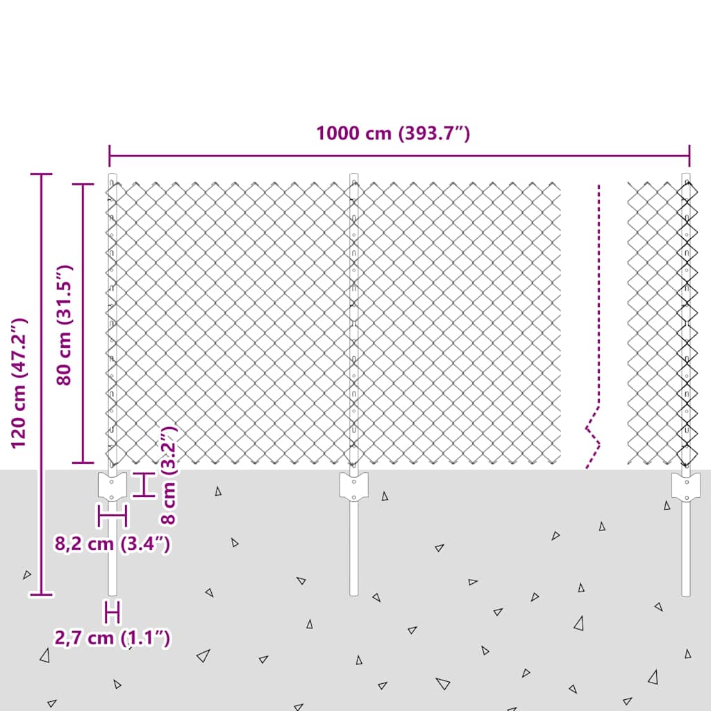 Chainlink Fence with Post 10 x 0.8 m Galvanised Steel Silver