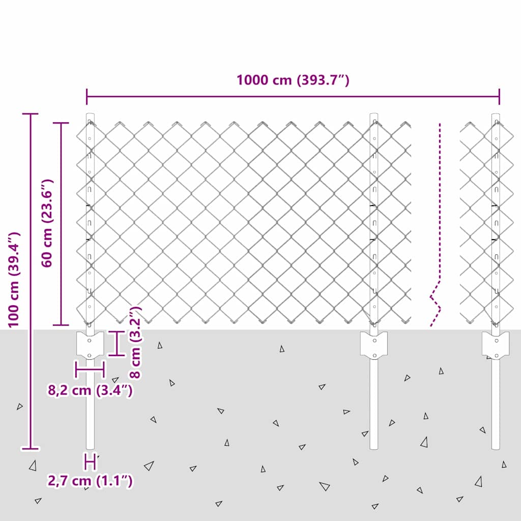 Chainlink Fence with Post 10 x 0.6 m Galvanised Steel Silver