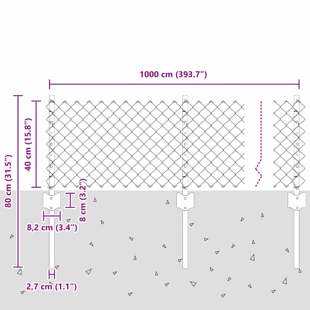 Chainlink Fence with Post 25 x 0.4 m Galvanised Steel Silver