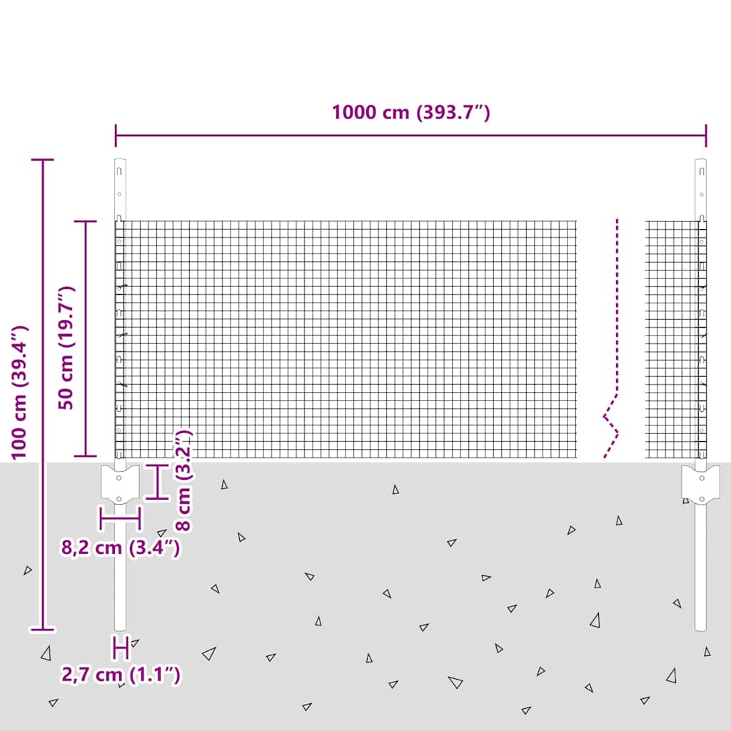 Welded Wire Fence with Posts 10 x 0.5 m Galvanised Steel Silver