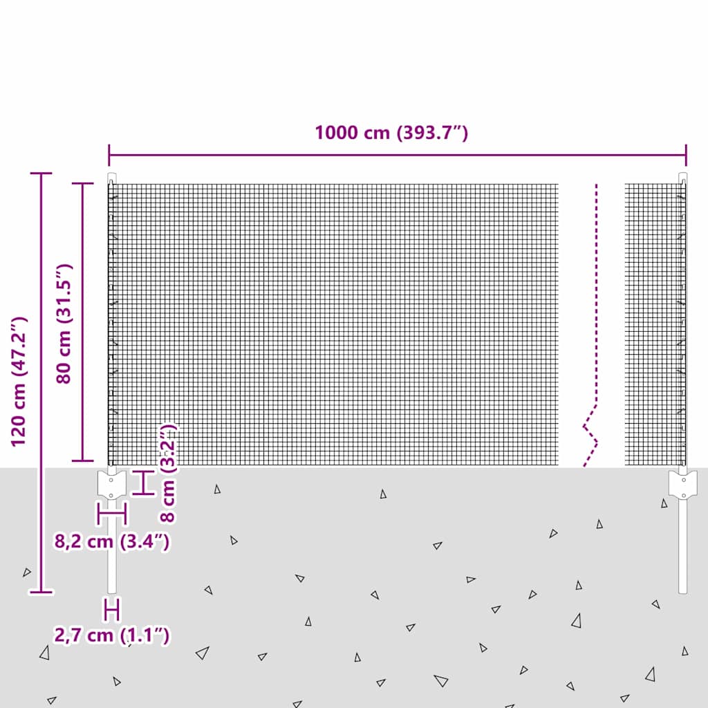 Welded Wire Fence with Posts 10 x 0.8 m Galvanised Steel Silver