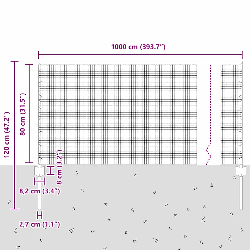Welded Wire Fence with Posts 10 x 0.8 m Galvanised Steel Silver