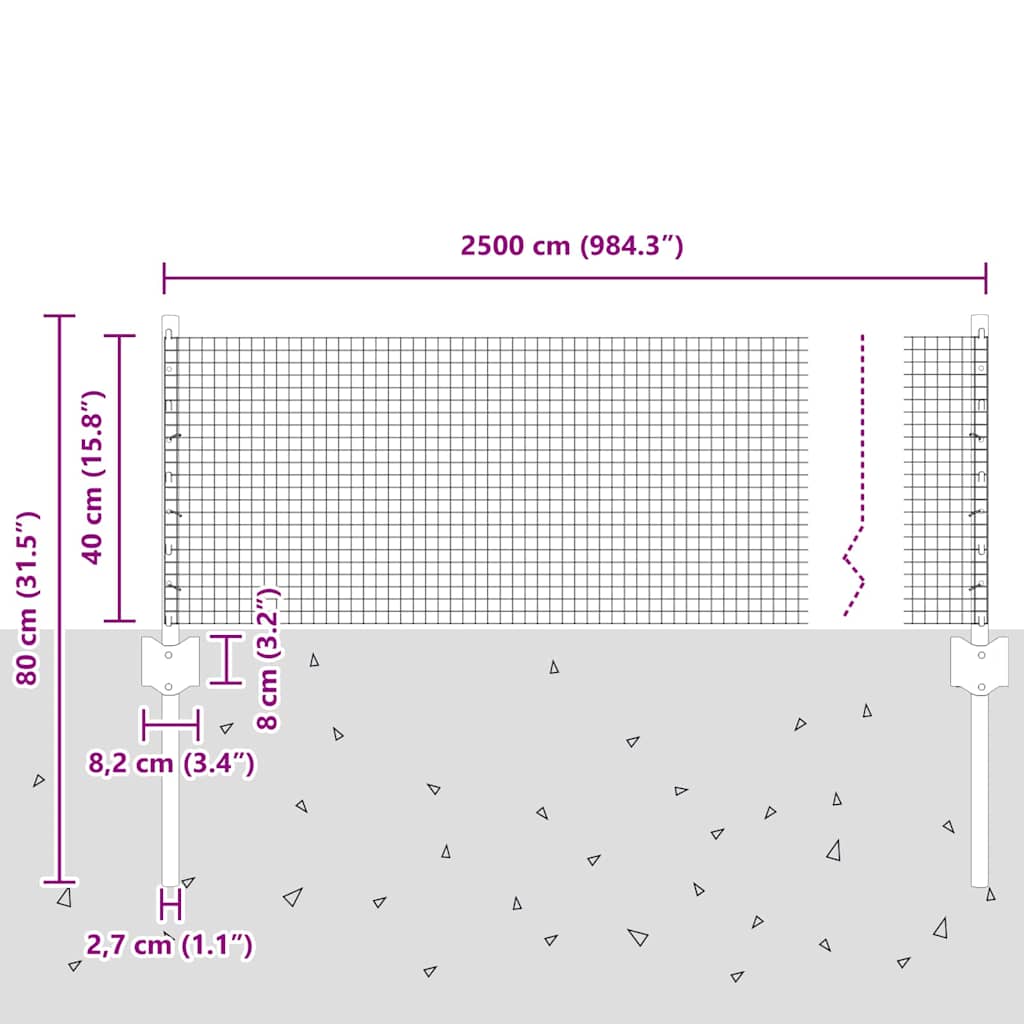 Welded Wire Fence with Posts 25 x 0.4 m Galvanised Steel Silver