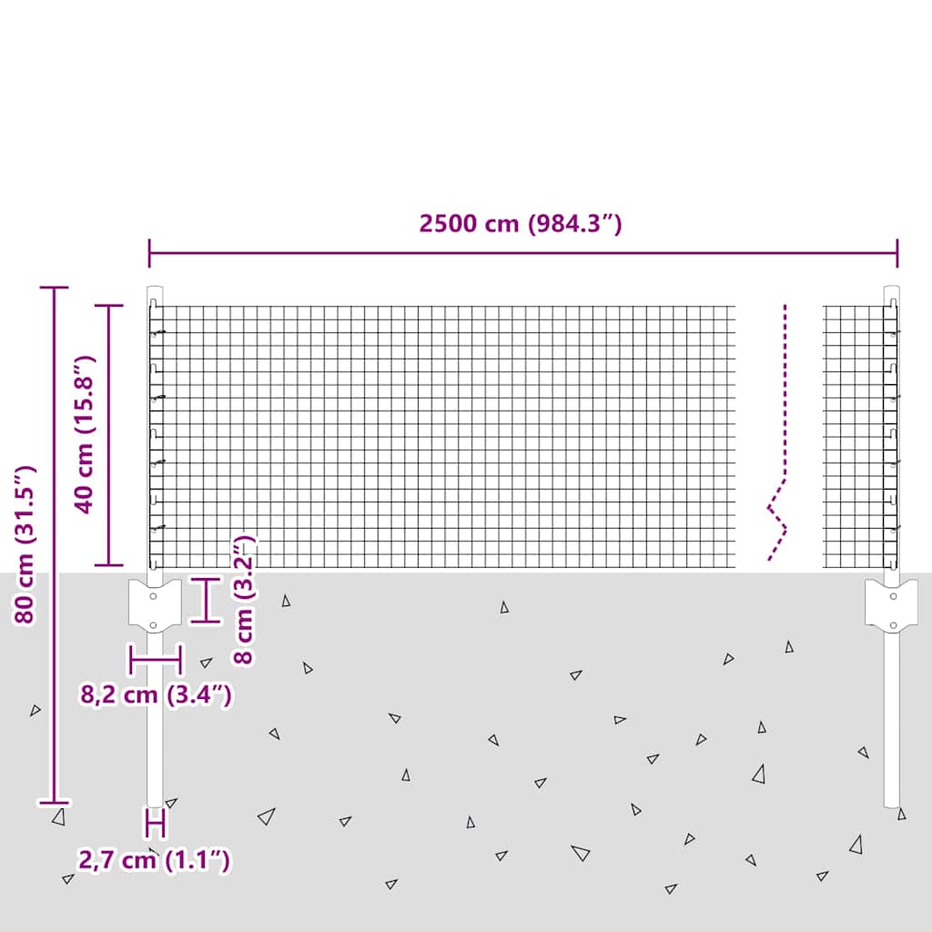 Welded Wire Fence with Posts 25 x 0.4 m Galvanised Steel Silver