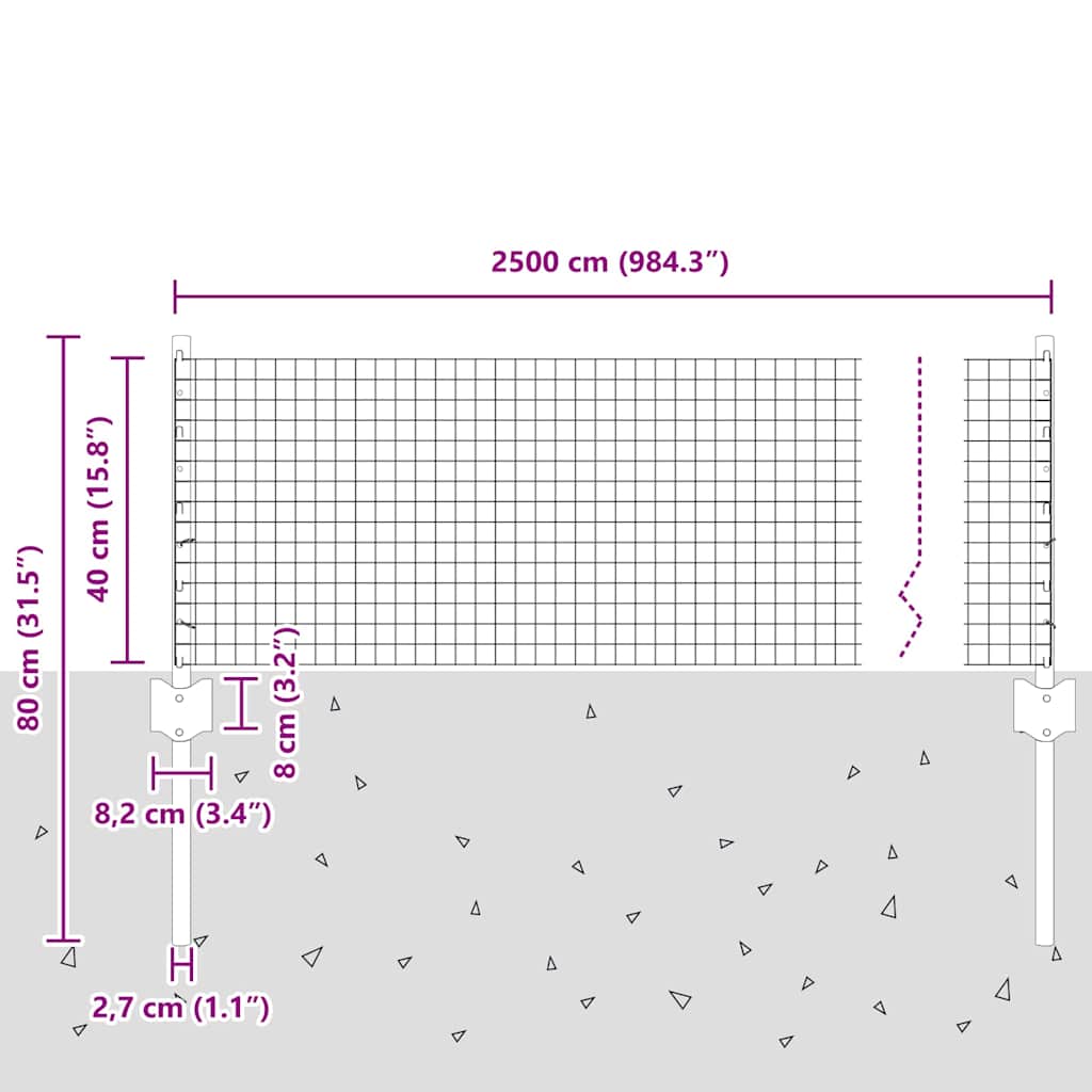 Welded Wire Fence with Posts 25 x 0.4 m Galvanised Steel Silver