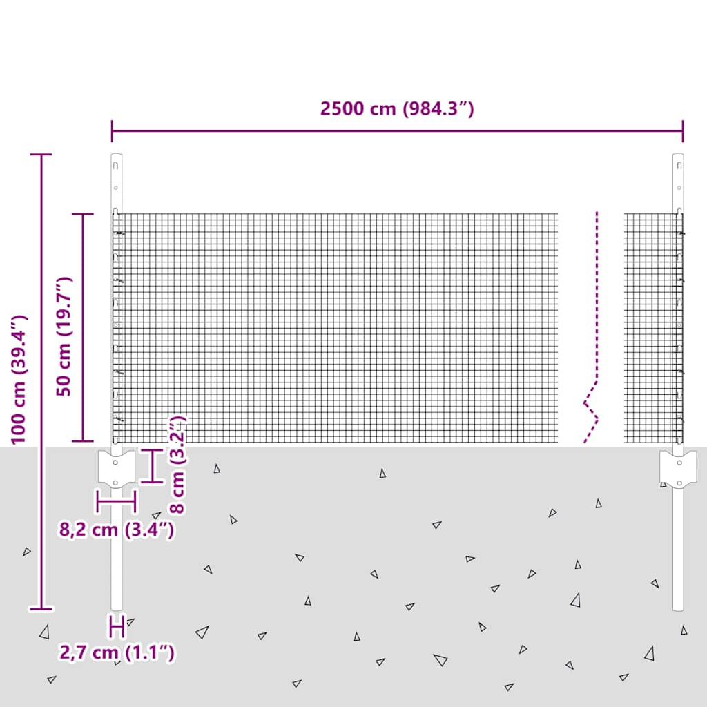 Welded Wire Fence with Posts 25 x 0.5 m Galvanised Steel Silver