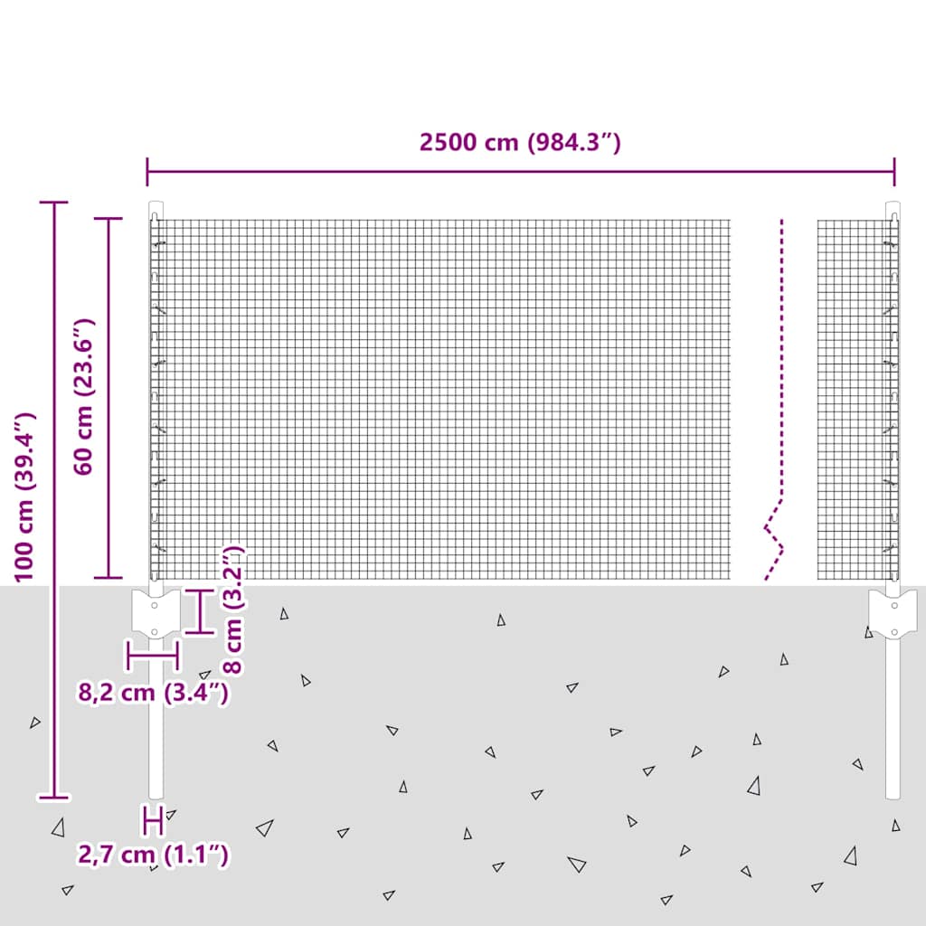 Welded Wire Fence with Posts 25 x 0.6 m Galvanised Steel Silver
