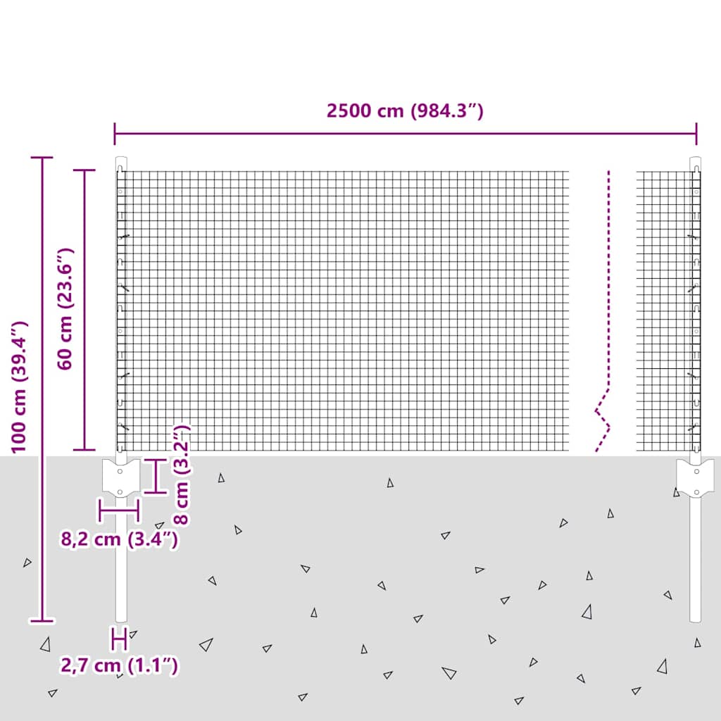 Welded Wire Fence with Posts 25 x 0.6 m Galvanised Steel Silver