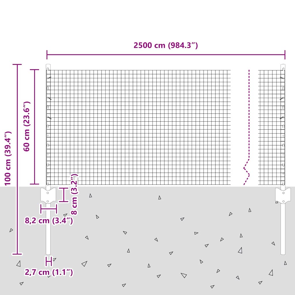 Welded Wire Fence with Posts 25 x 0.6 m Galvanised Steel Silver
