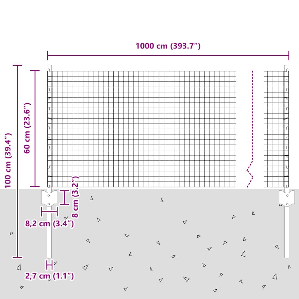 Welded Wire Fence with Posts 10 x 0.6 m PVC-Coated Steel Green