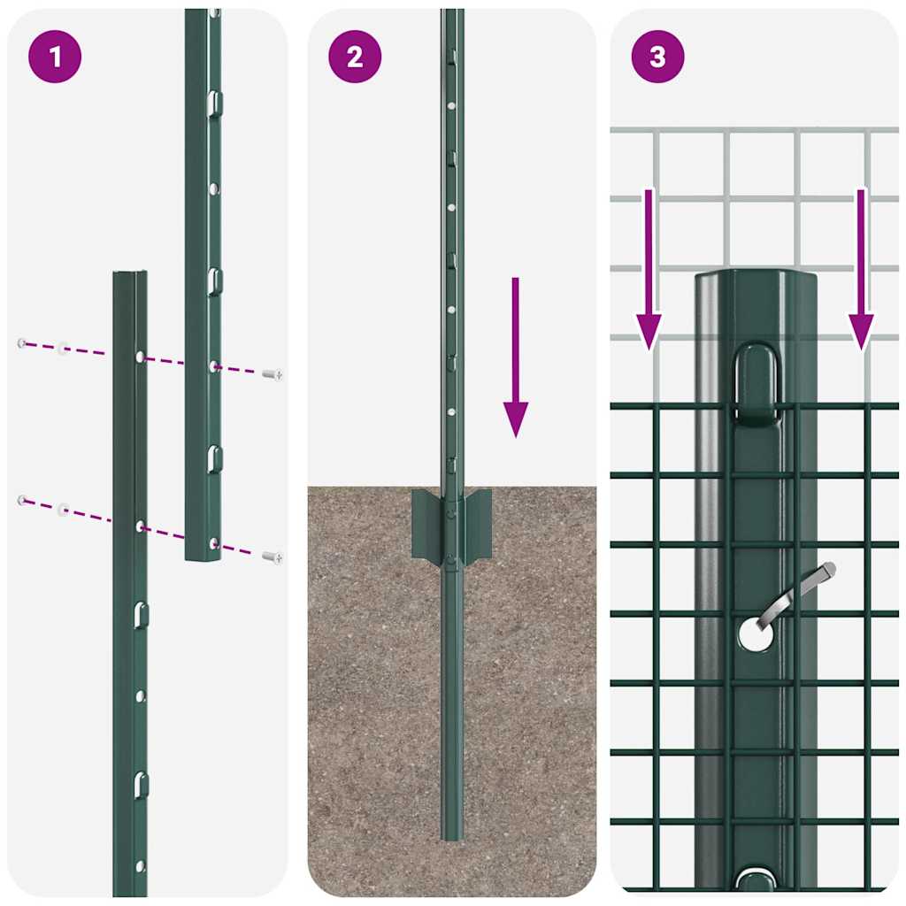 Welded Wire Fence with Posts 10 x 1 m Galvanised Steel Green