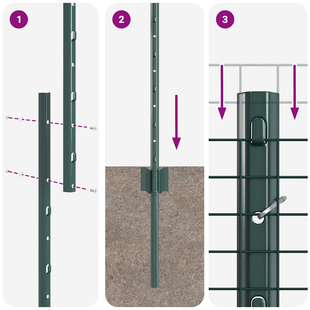 Welded Wire Fence with Posts 10 x 1 m Galvanised Steel Green