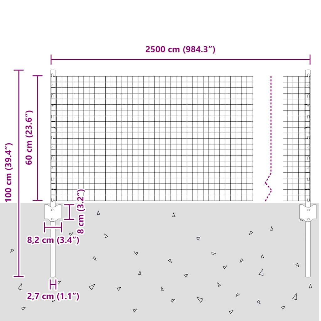 Welded Wire Fence with Posts 25 x 0.6 m PVC-Coated Steel Green