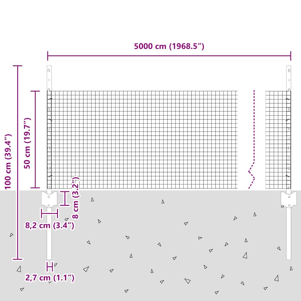 Welded Wire Fence with Posts 50 x 0.5 m PVC-Coated Steel Green