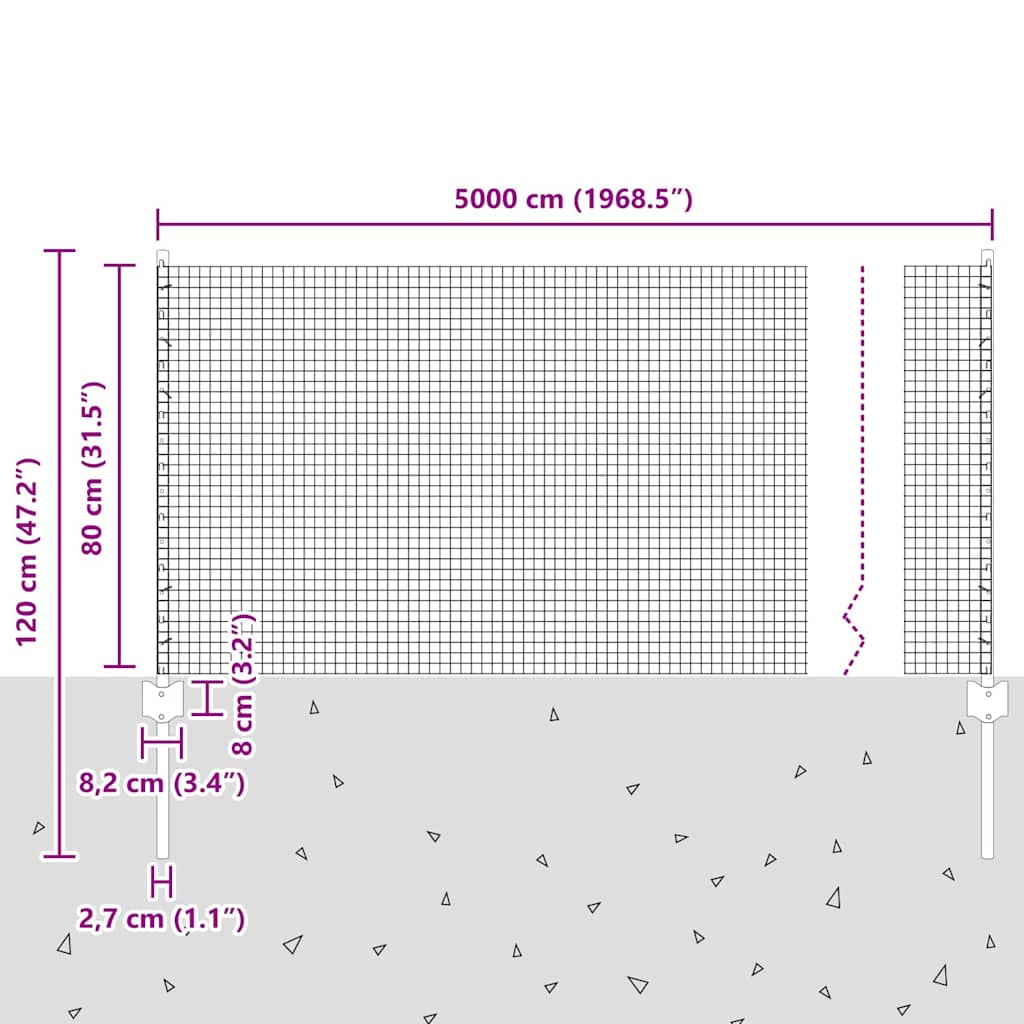 Welded Wire Fence with Posts 50 x 0.8 m PVC-Coated Steel Green