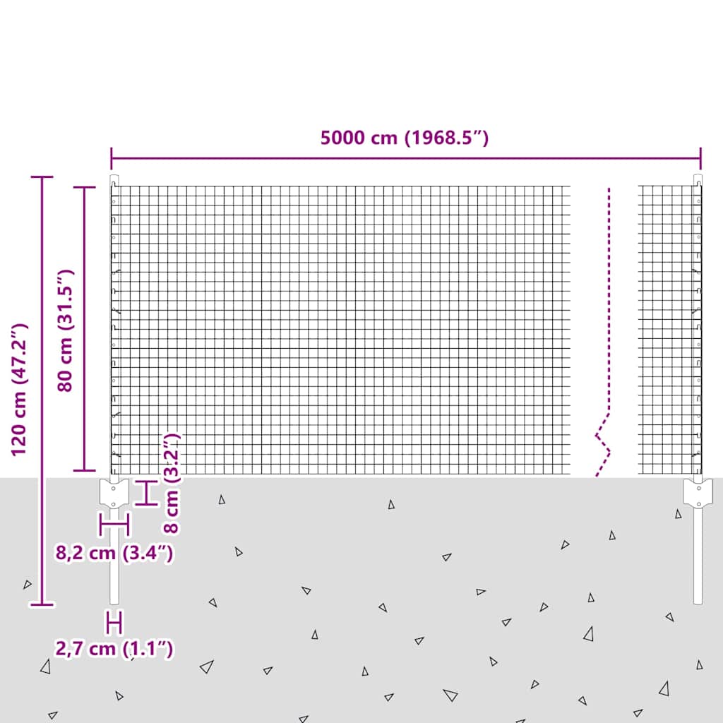 Welded Wire Fence with Posts 50 x 0.8 m PVC-Coated Steel Green