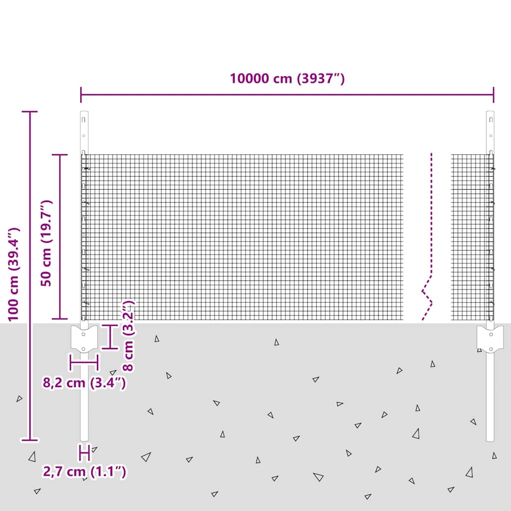 Welded Wire Fence with Posts 100 x 0.5 m PVC-Coated Steel Green