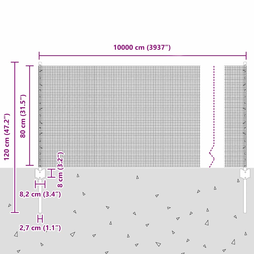 Welded Wire Fence with Posts 100 x 0.8 m PVC-Coated Steel Green