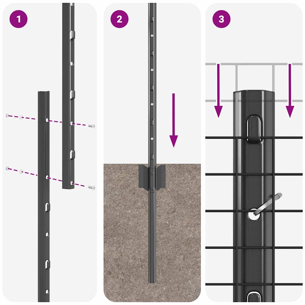 Welded Wire Fence with Posts 10 x 1.4 m PVC-Coated Steel Grey