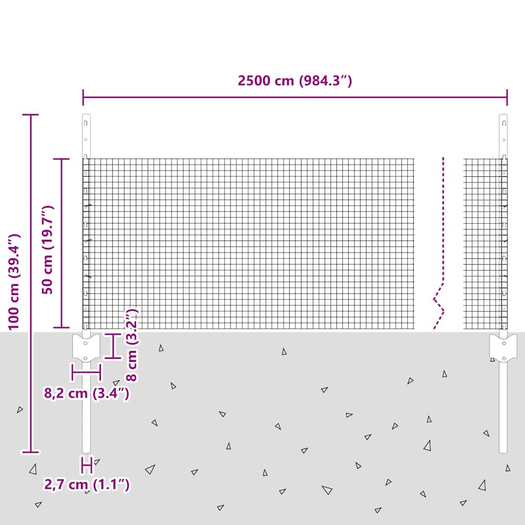 Welded Wire Fence with Posts 25 x 0.5 m Galvanised Steel Grey