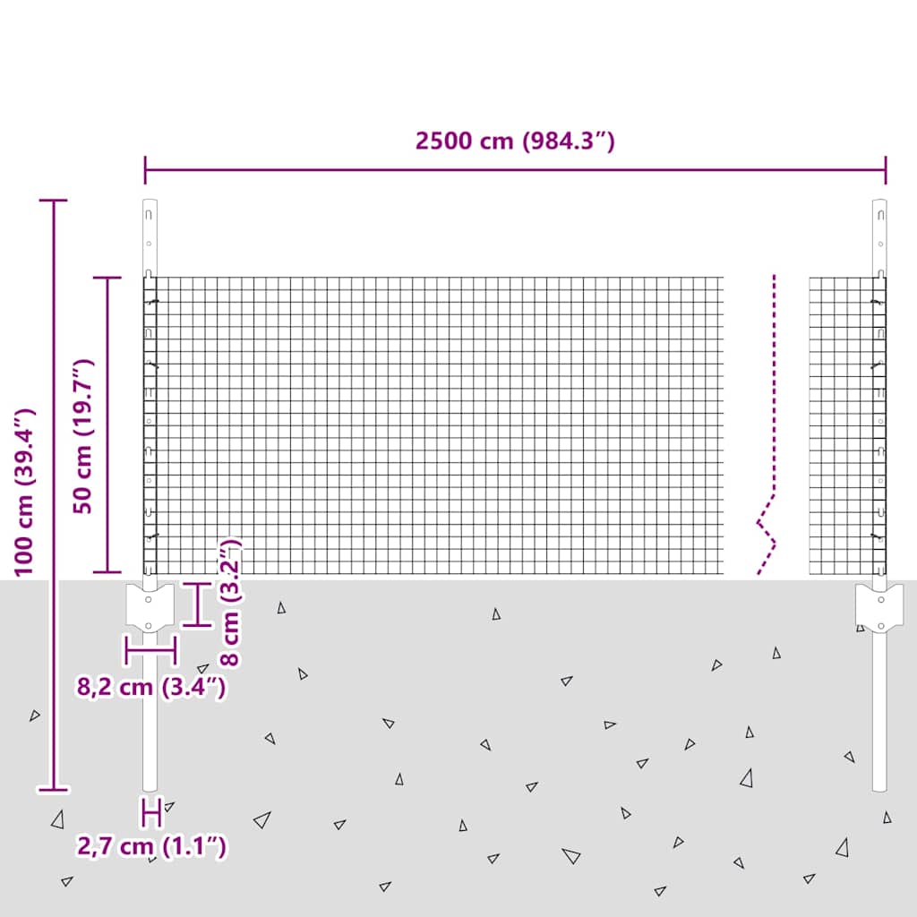 Welded Wire Fence with Posts 25 x 0.5 m Galvanised Steel Grey