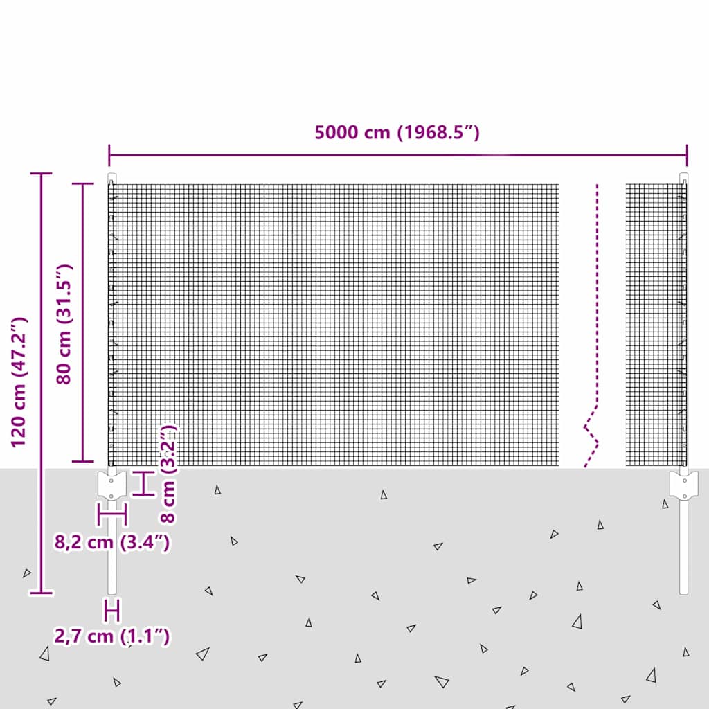 Welded Wire Fence with Posts 50 x 0.8 m PVC-Coated Steel Grey