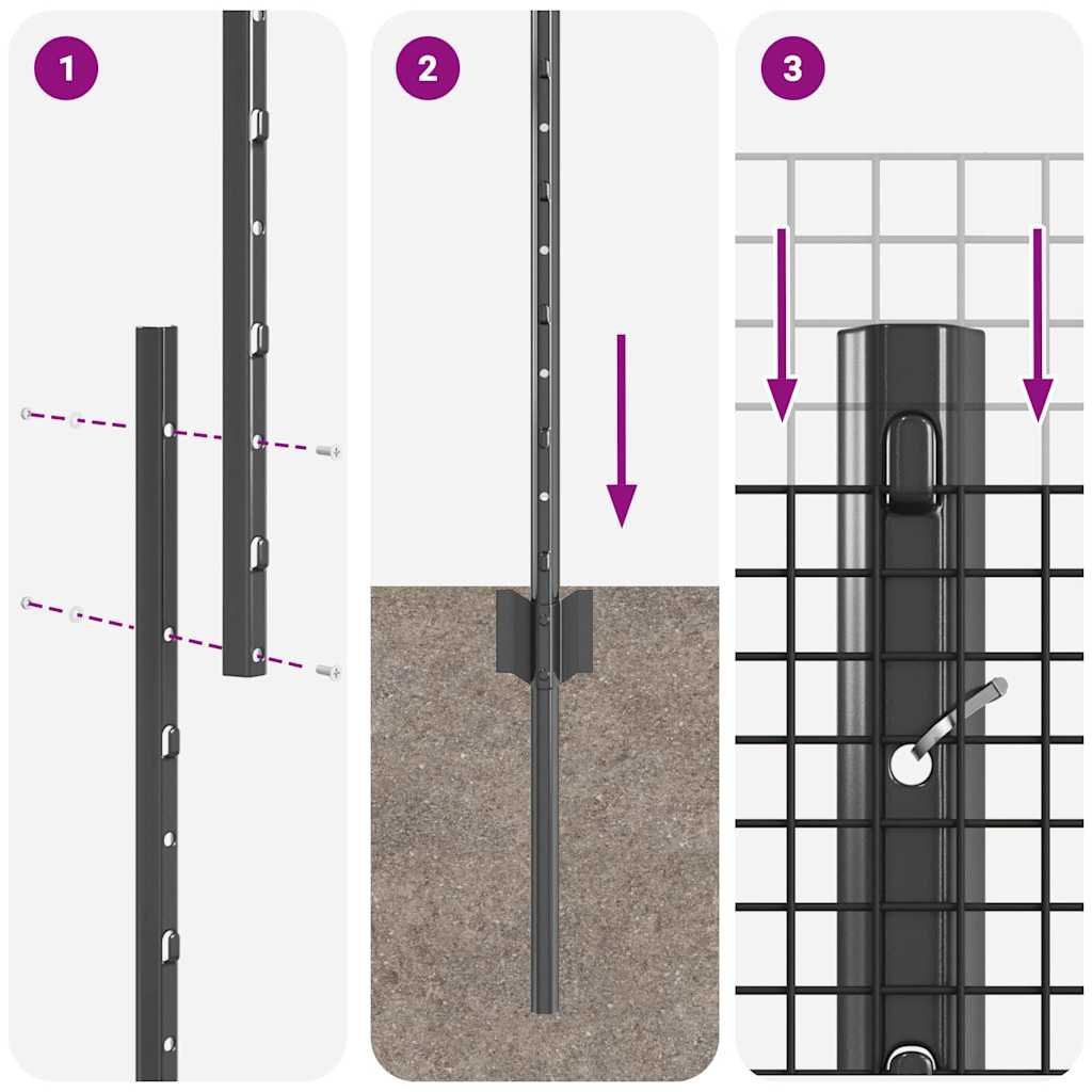 Welded Wire Fence with Posts 50 x 1.5 m PVC-Coated Steel Grey