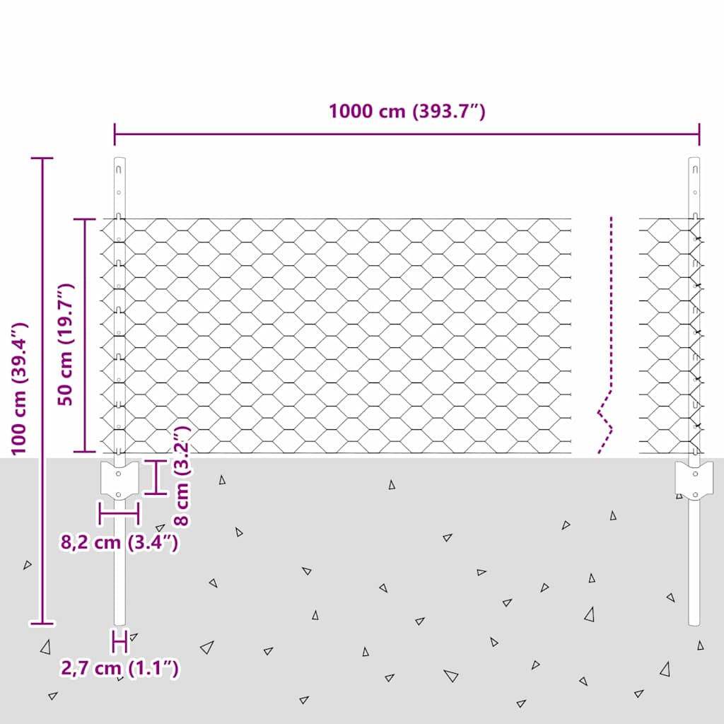 Hexagonal Fence with Post 10 x 0.5 m PVC-Coated Steel Green