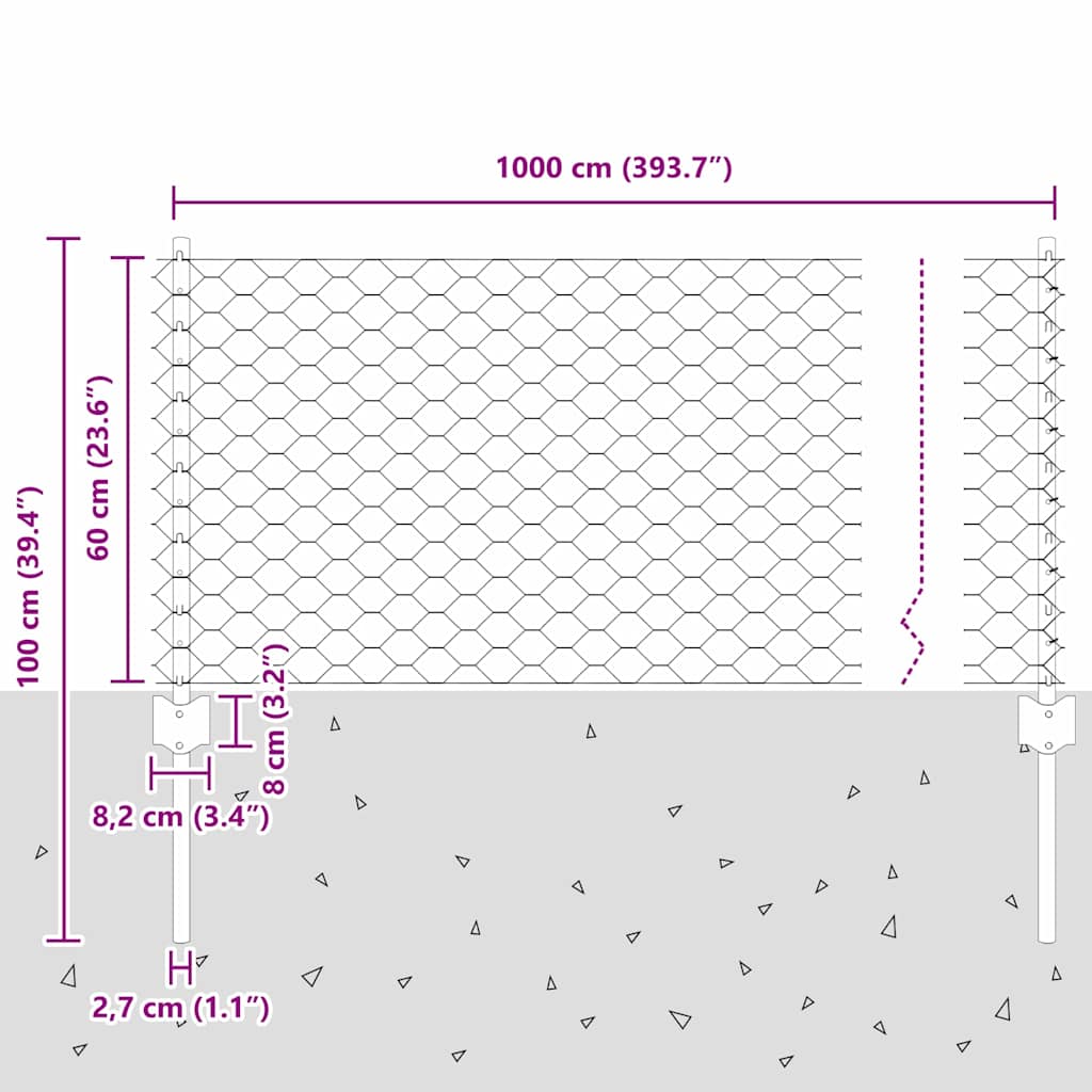 Hexagonal Fence with Post 10 x 0.6 m PVC-Coated Steel Green