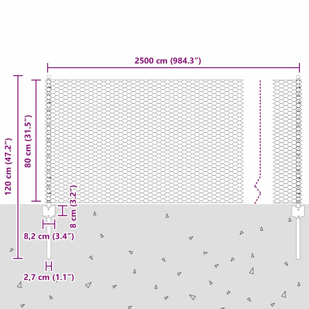 Hexagonal Fence with Post 25 x 0.8 m PVC-Coated Steel Green