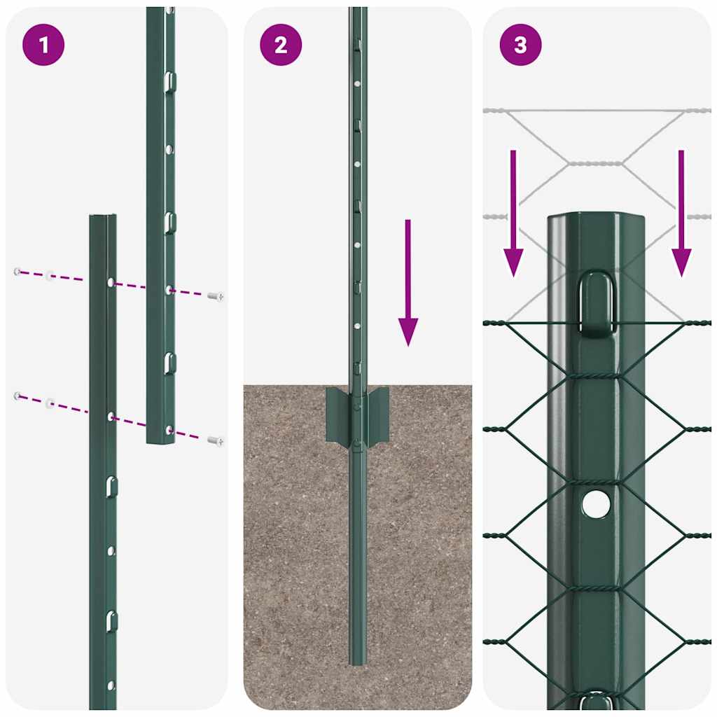 Hexagonal Fence with Post 25 x 1.2 m PVC-Coated Steel Green