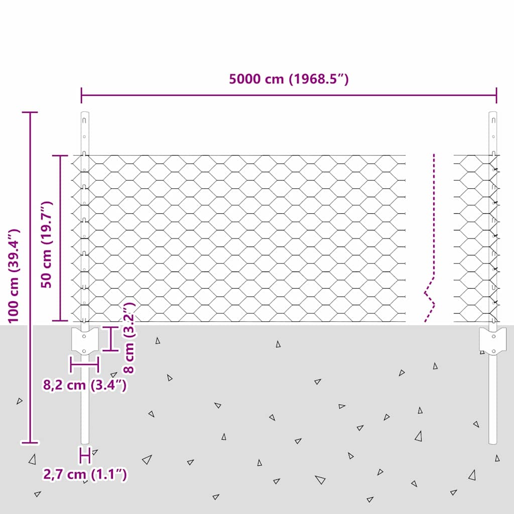 Hexagonal Fence with Post 50 x 0.5 m PVC-Coated Steel Green
