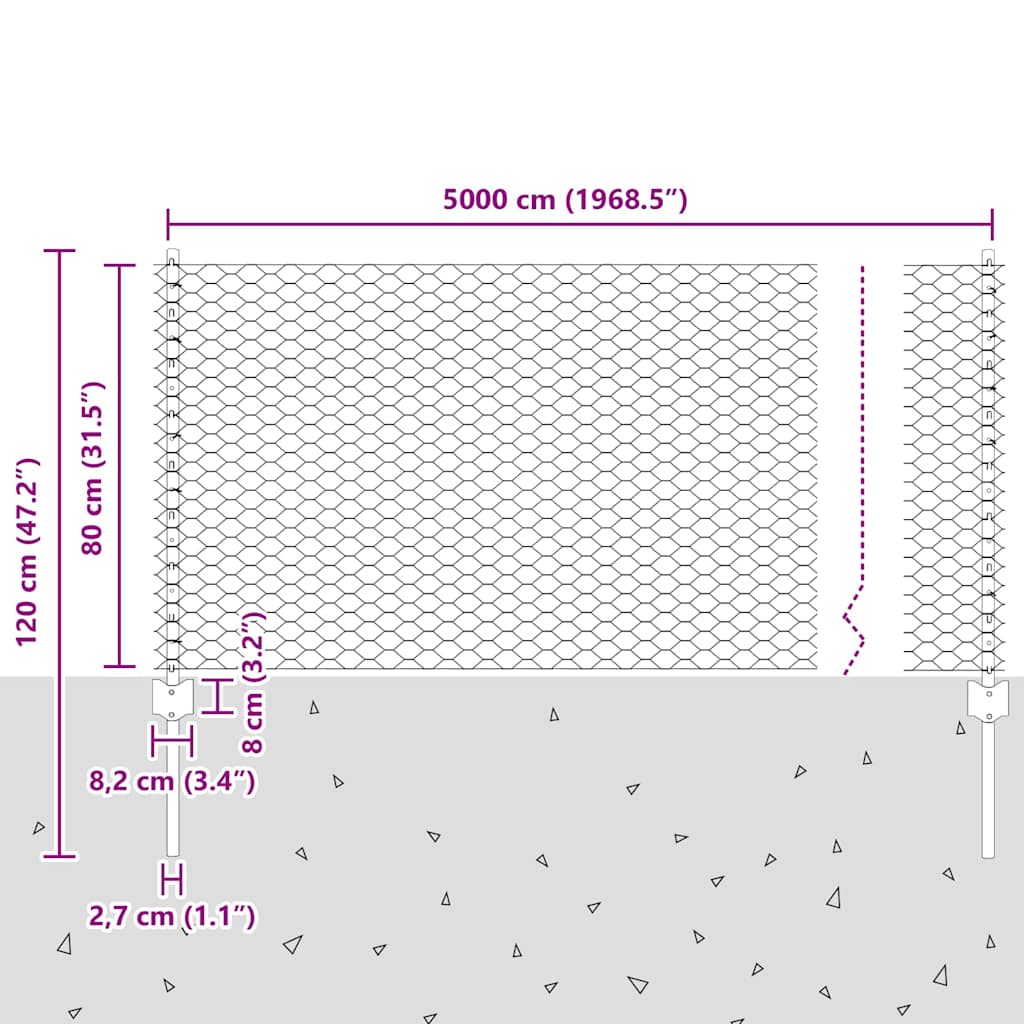 Hexagonal Fence with Post 50 x 0.8 m PVC-Coated Steel Green
