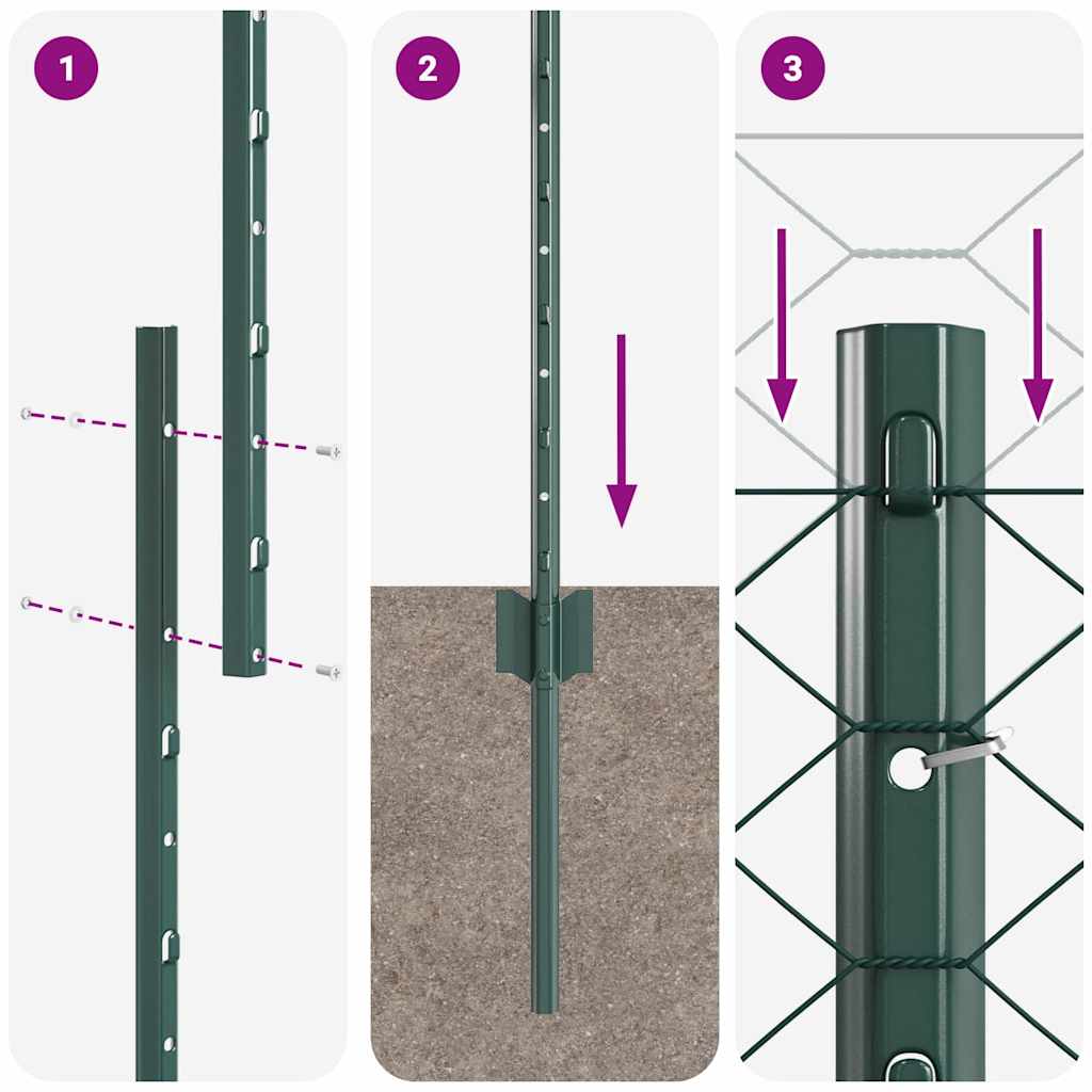 Hexagonal Fence with Post 50 x 1.6 m PVC-Coated Steel Green