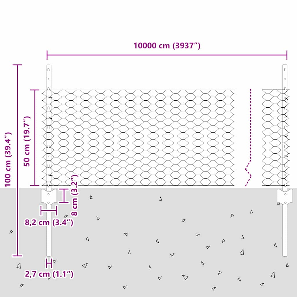 Hexagonal Fence with Post 100 x 0.5 m PVC-Coated Steel Green
