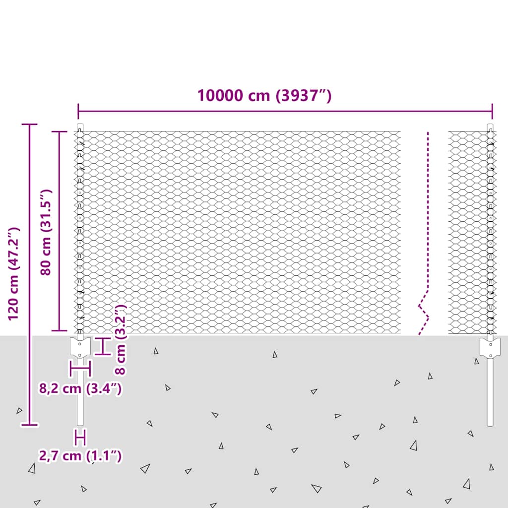 Hexagonal Fence with Post 100 x 0.8 m PVC-Coated Steel Green