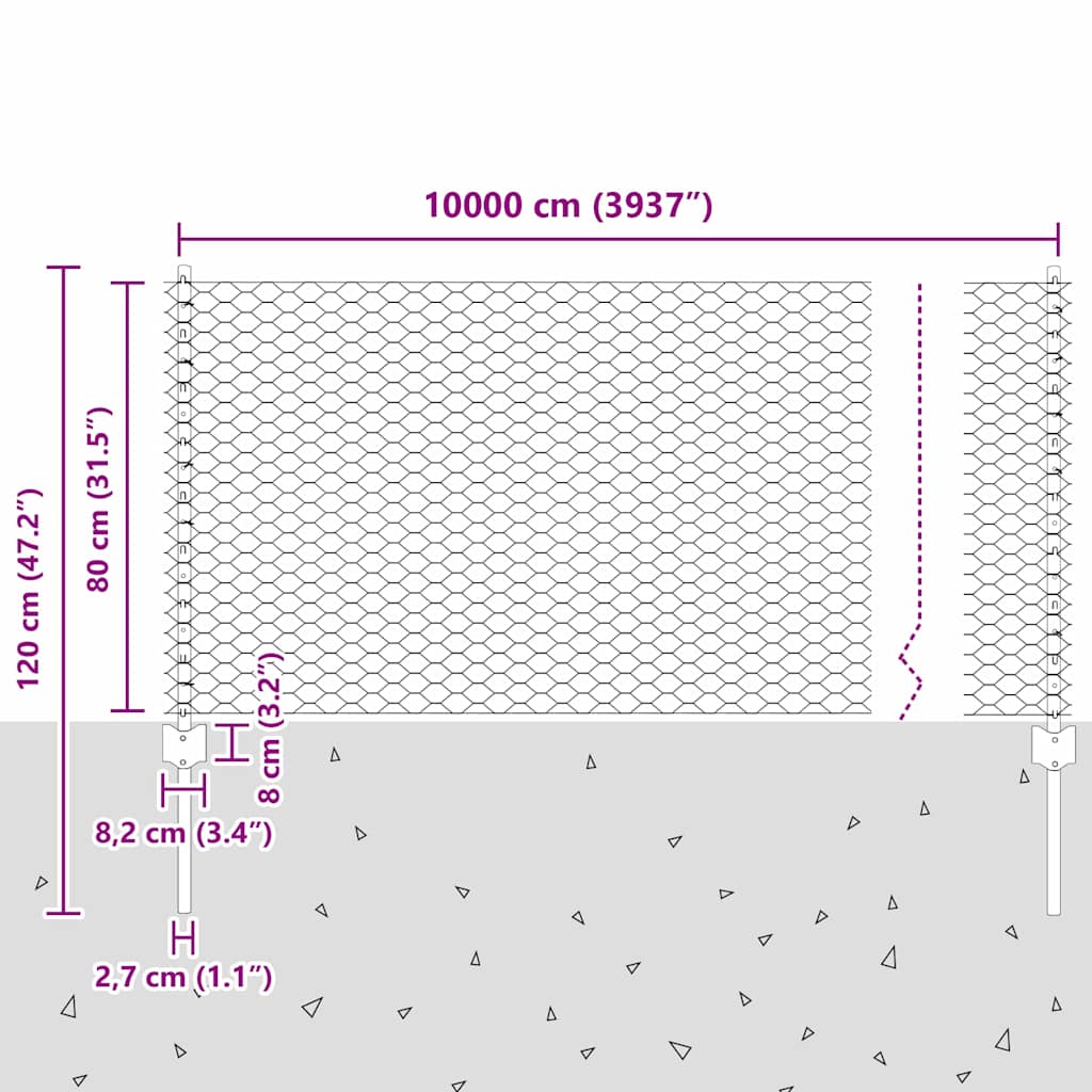 Hexagonal Fence with Post 100 x 0.8 m PVC-Coated Steel Green