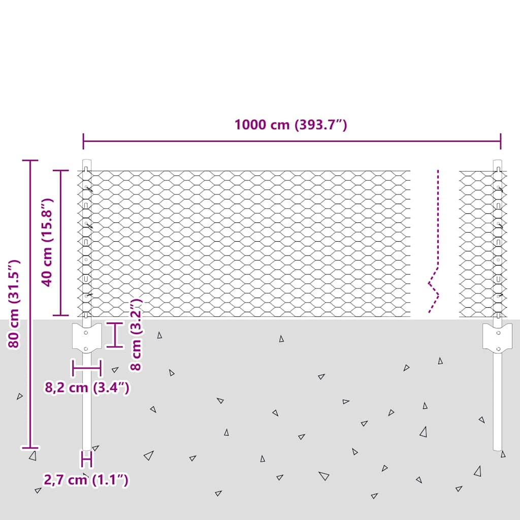 Hexagonal Fence with Post 10 x 0.4 m PVC-Coated Steel Grey Mesh