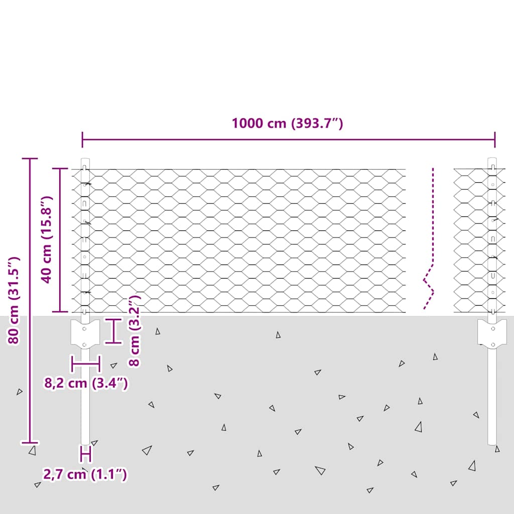 Hexagonal Fence with Post 10 x 0.4 m PVC-Coated Steel Grey Mesh