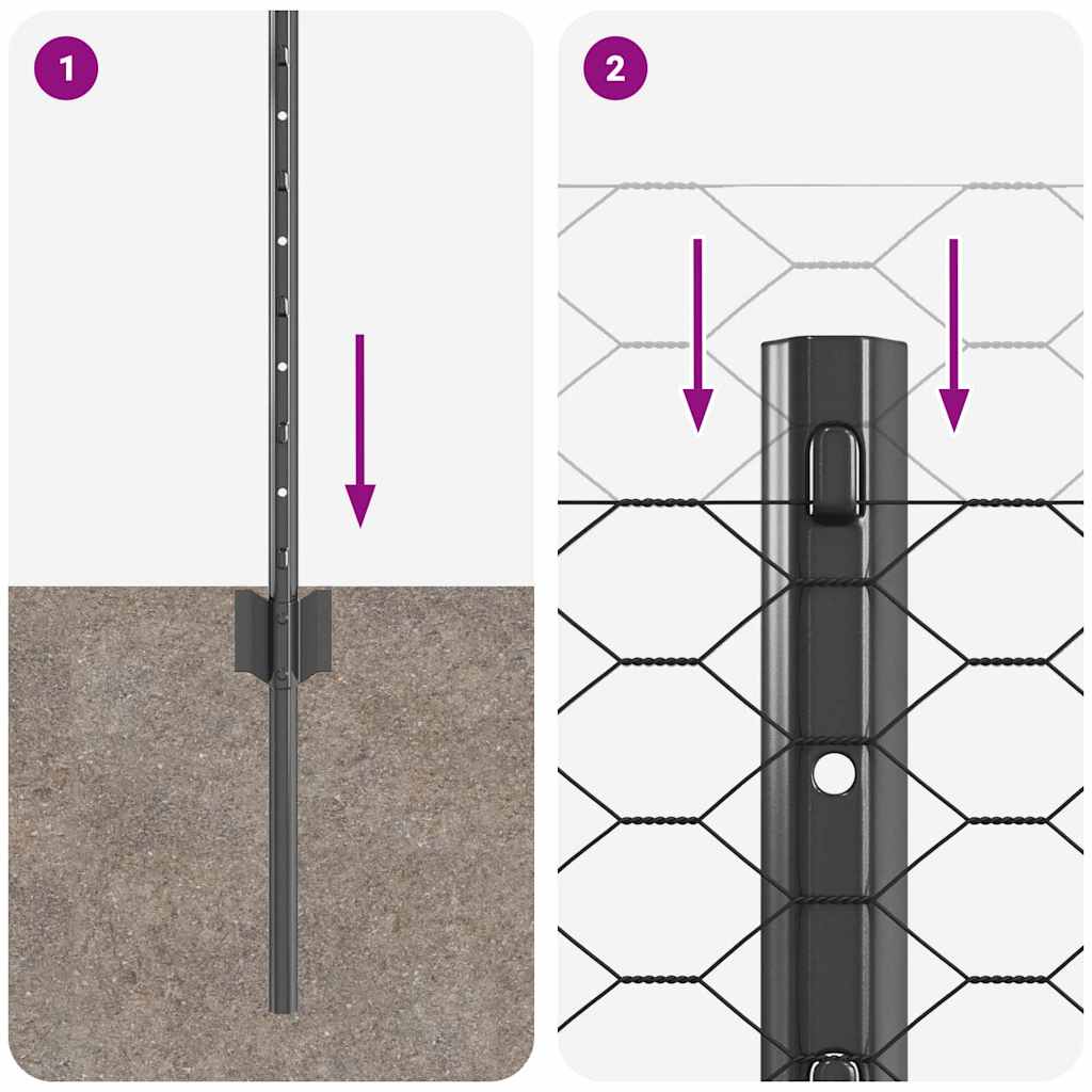 Hexagonal Fence with Post 10 x 0.8 m PVC-Coated Steel Grey Mesh