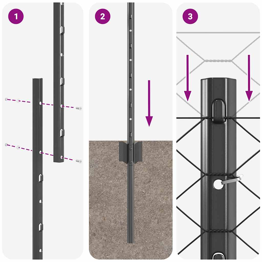 Hexagonal Fence with Post 10 x 1.2 m PVC-Coated Steel Grey Mesh