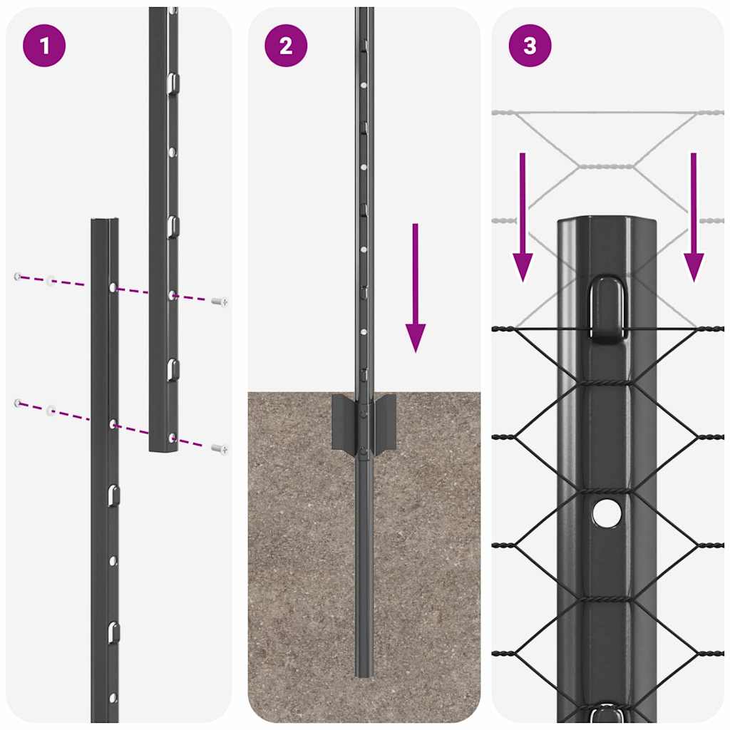 Hexagonal Fence with Post 10 x 1.6 m PVC-Coated Steel Grey Mesh