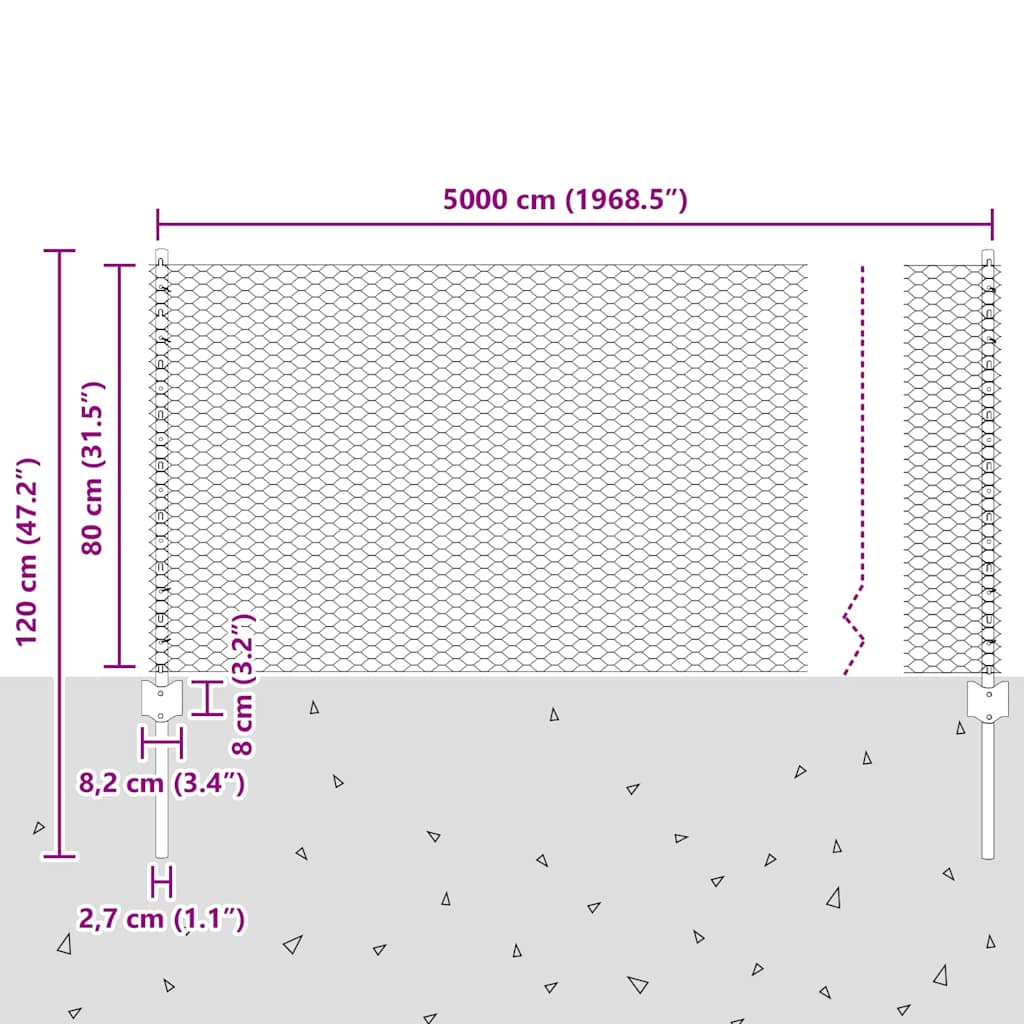 Hexagonal Fence with Post 50 x 0.8 m PVC-Coated Steel Grey Mesh