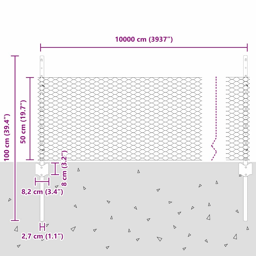 Hexagonal Fence with Post 100 x 0.5 m PVC-Coated Steel Grey