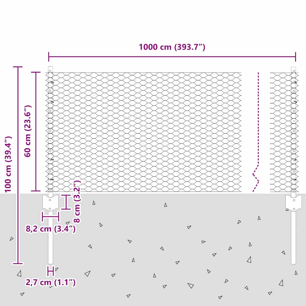 Hexagonal Fence with Post 10 x 0.6 m Galvanised Steel Silver