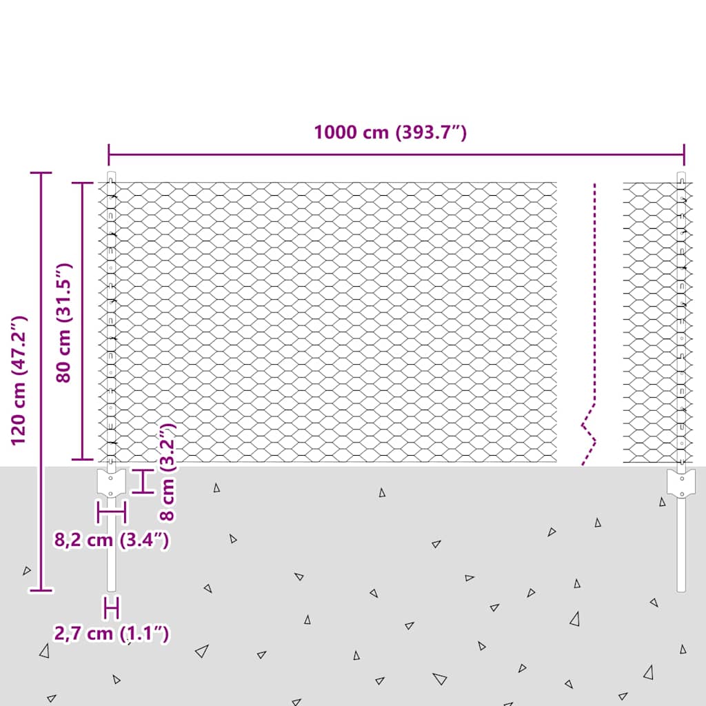 Hexagonal Fence with Post 10 x 0.8 m Galvanised Steel Silver
