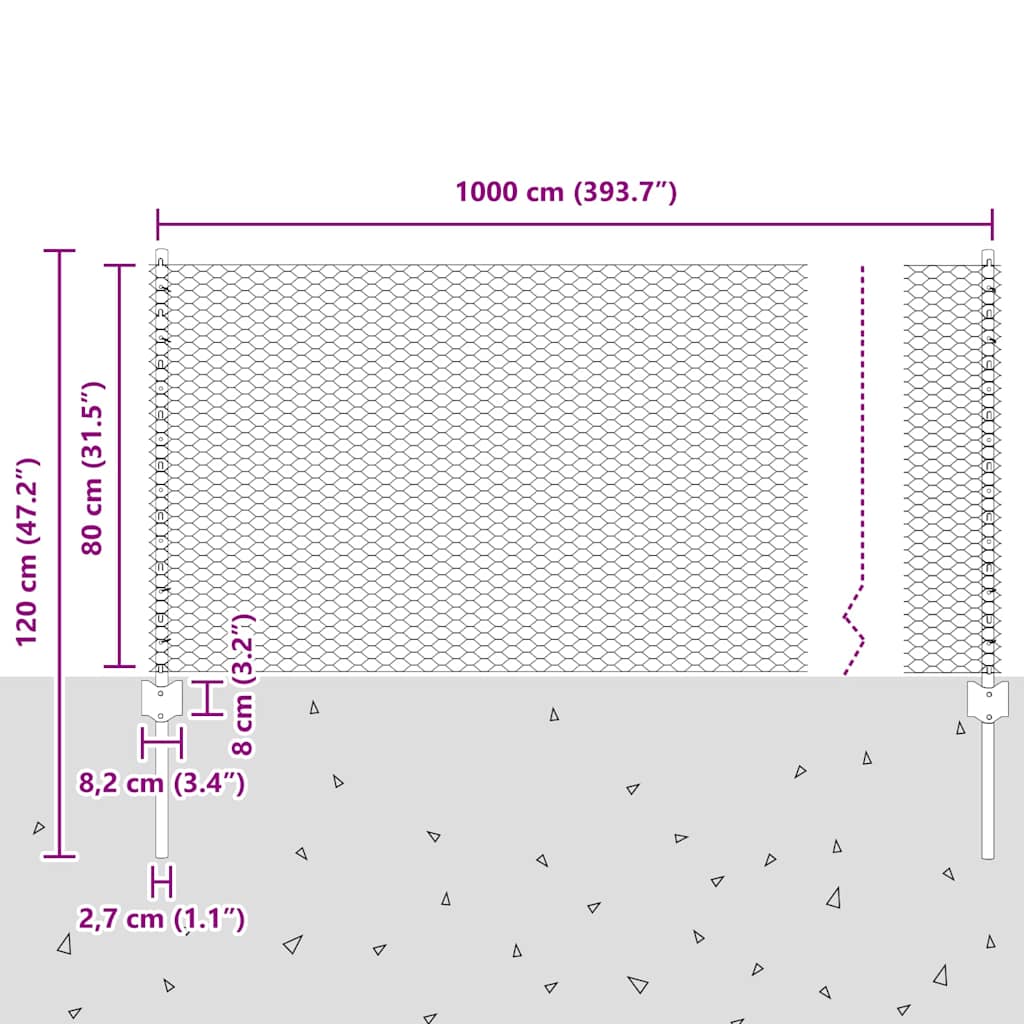 Hexagonal Fence with Post 10 x 0.8 m Galvanised Steel Silver