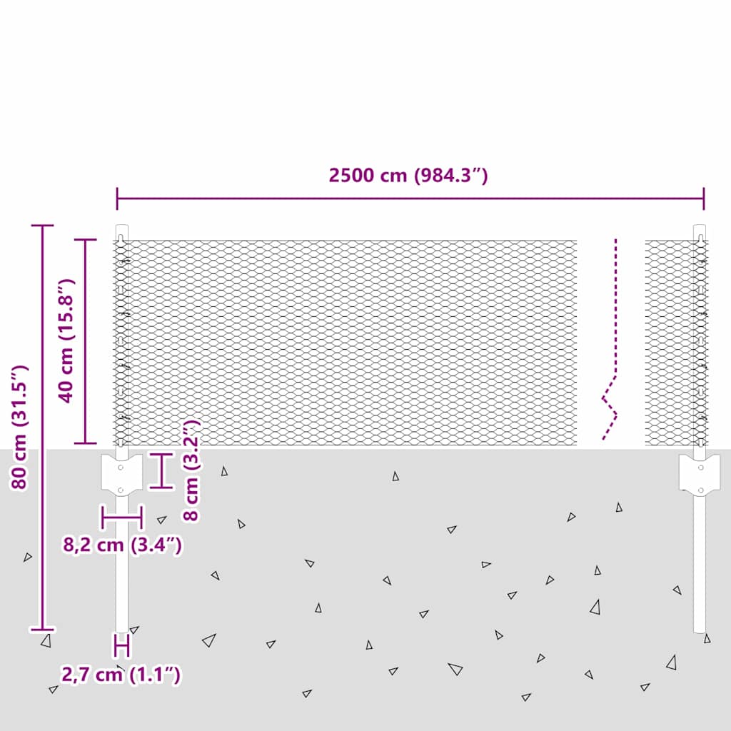 Hexagonal Fence with Post 25 x 0.4 m Galvanised Steel Silver