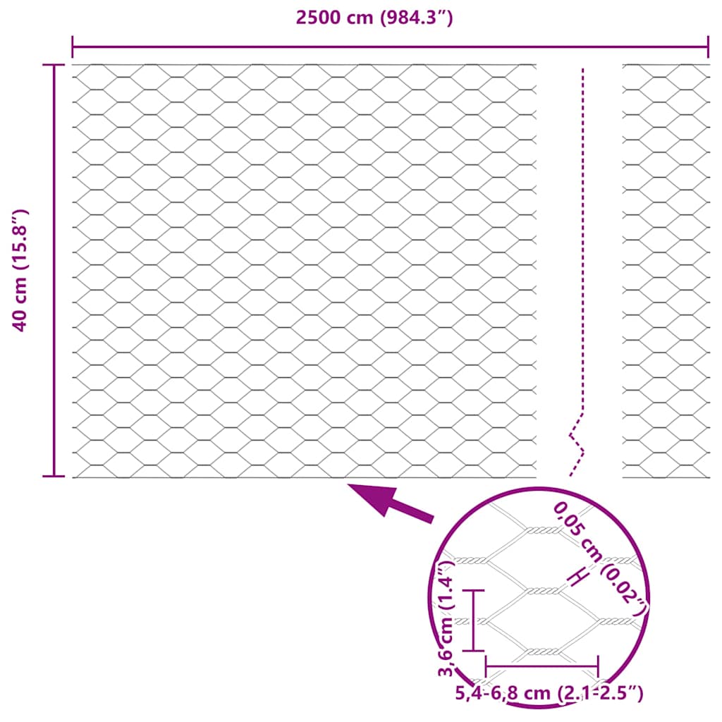Hexagonal Fence with Post 25 x 0.4 m Galvanised Steel Silver